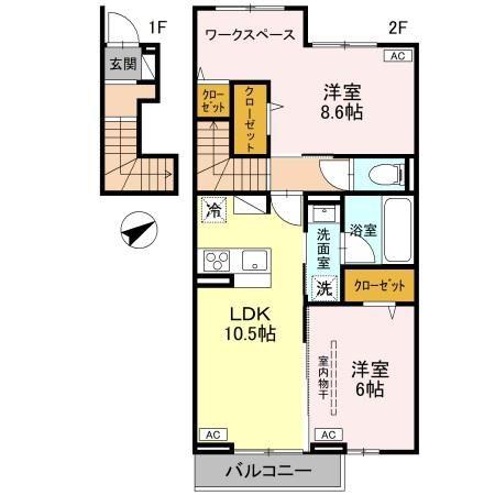 WISTERIA III(2LDK/2階)の間取り写真