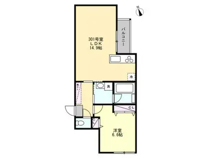 ベイルーム藤沢長後(1LDK/3階)の間取り写真