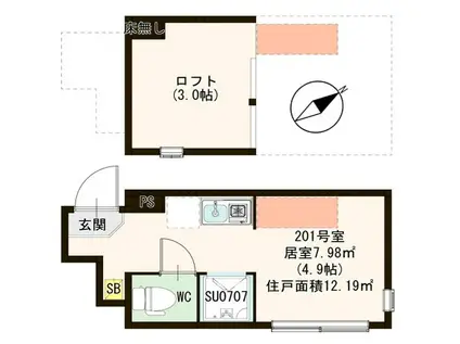 ハーモニーテラス平井IV(ワンルーム/2階)の間取り写真