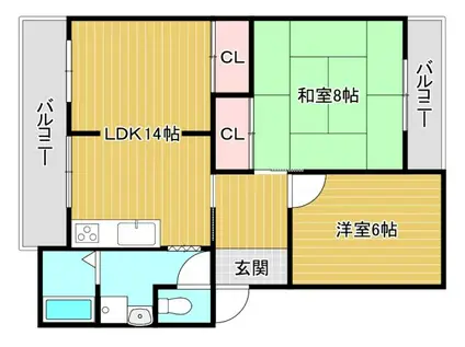 第3眉山マンション(2LDK/4階)の間取り写真