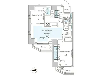 パークアクシス三番町(2LDK/3階)の間取り写真