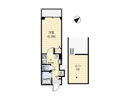 フィオーレ若林(1K/2階)の間取り写真