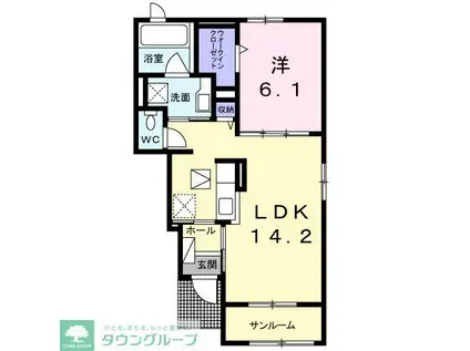 オーチャードB(1LDK/1階)の間取り写真