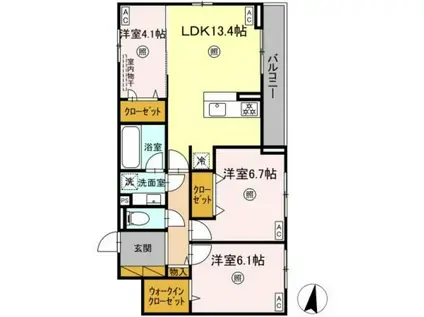 ベルニー太田(3LDK/2階)の間取り写真