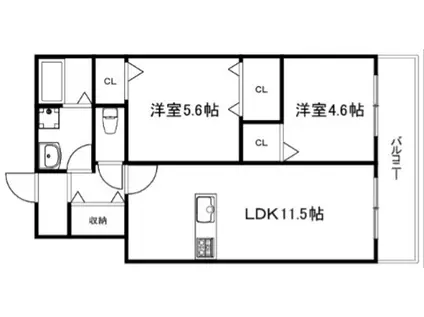 フローリア京都(2LDK/3階)の間取り写真