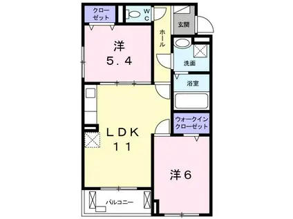 エスポワール南摂津(2LDK/2階)の間取り写真