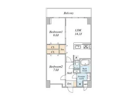 スカイグランデ千住SKY GRANDE SENJU(2LDK/6階)の間取り写真