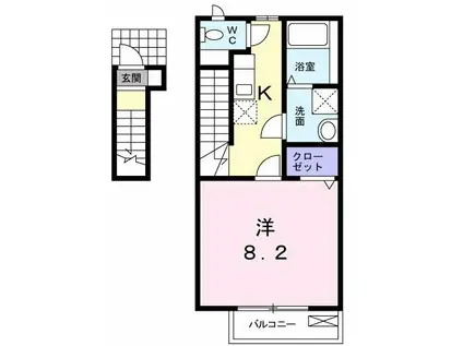 カトゥルセゾン(1K/2階)の間取り写真