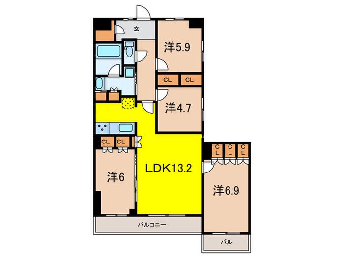 ミレーネ神戸住吉本町(4LDK/3階)の間取り写真