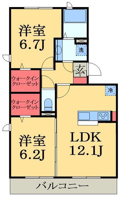 グリシーヌフルール(2LDK/3階)の間取り写真
