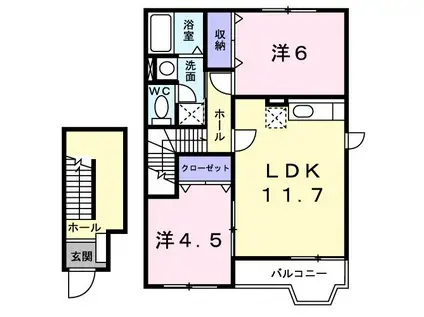 トゥジュール・ヴェールB(2LDK/2階)の間取り写真