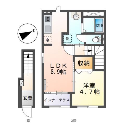 RH 柳川(1LDK/2階)の間取り写真