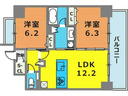 プレサンス THE神戸(2LDK/9階)の間取り写真