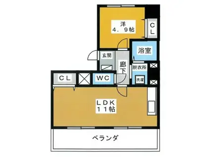 ライオンズマンション新栄第2(1LDK/11階)の間取り写真