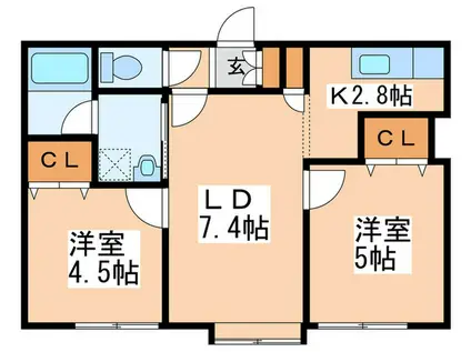 ドミール東札幌(2LDK/2階)の間取り写真