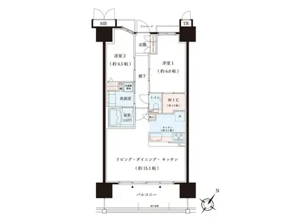 ルネ神戸磯上通(2LDK/2階)の間取り写真
