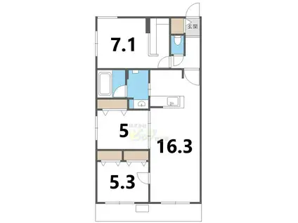 ディア東札幌(3LDK/3階)の間取り写真