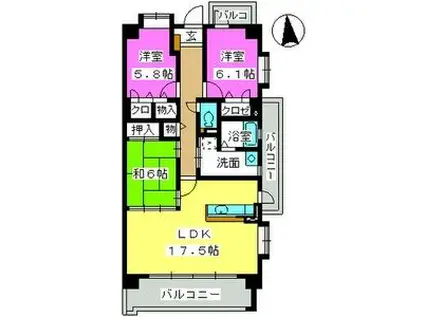 ソレアード姪浜(3LDK/7階)の間取り写真