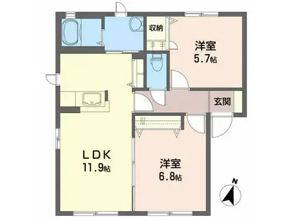 ディアス・ワンズ本町(2LDK/2階)の間取り写真