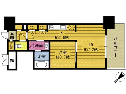 RJRプレシア大分駅前(1LDK/2階)の間取り写真