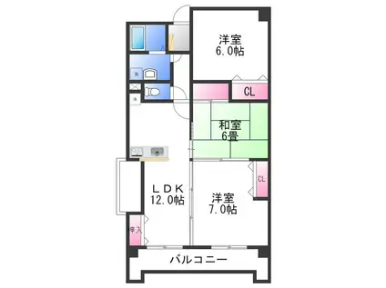サンダモン北勘(3LDK/3階)の間取り写真
