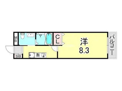 ヴィラ神戸8(1K/4階)の間取り写真