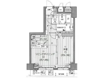 グランド・ガーラ日本橋茅場町(1LDK/9階)の間取り写真