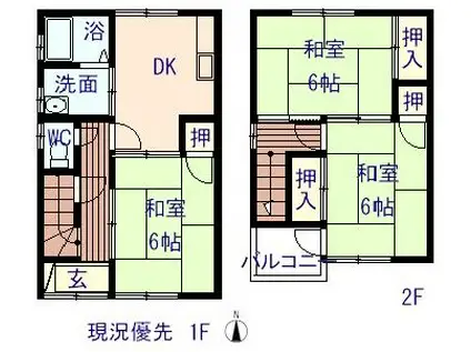 寺敏アパート(3DK/1階)の間取り写真