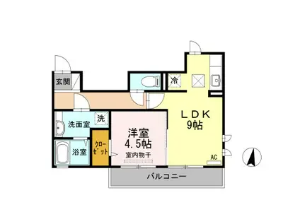 パークリバー I(1LDK/1階)の間取り写真