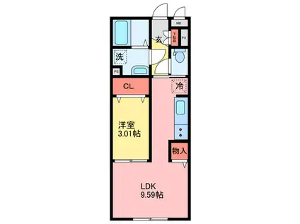坂戸若葉エテルネル(1LDK/3階)の間取り写真
