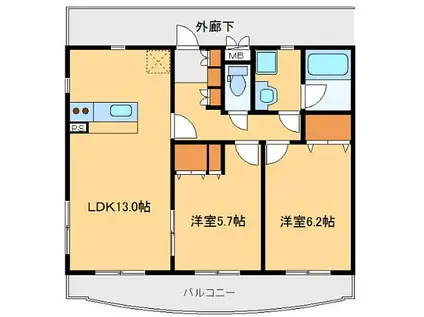 ウィルゴー(2LDK/1階)の間取り写真