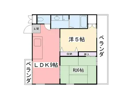 来田ハイツ(2LDK/3階)の間取り写真