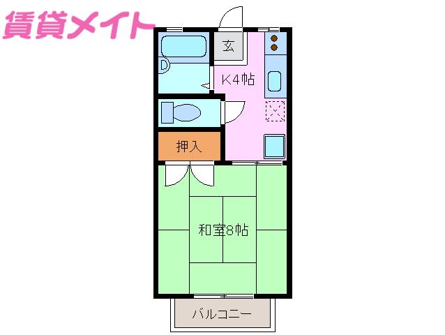 近鉄湯の山線 中川原駅 徒歩30分 2階建 築36年(1K/1階)の間取り写真