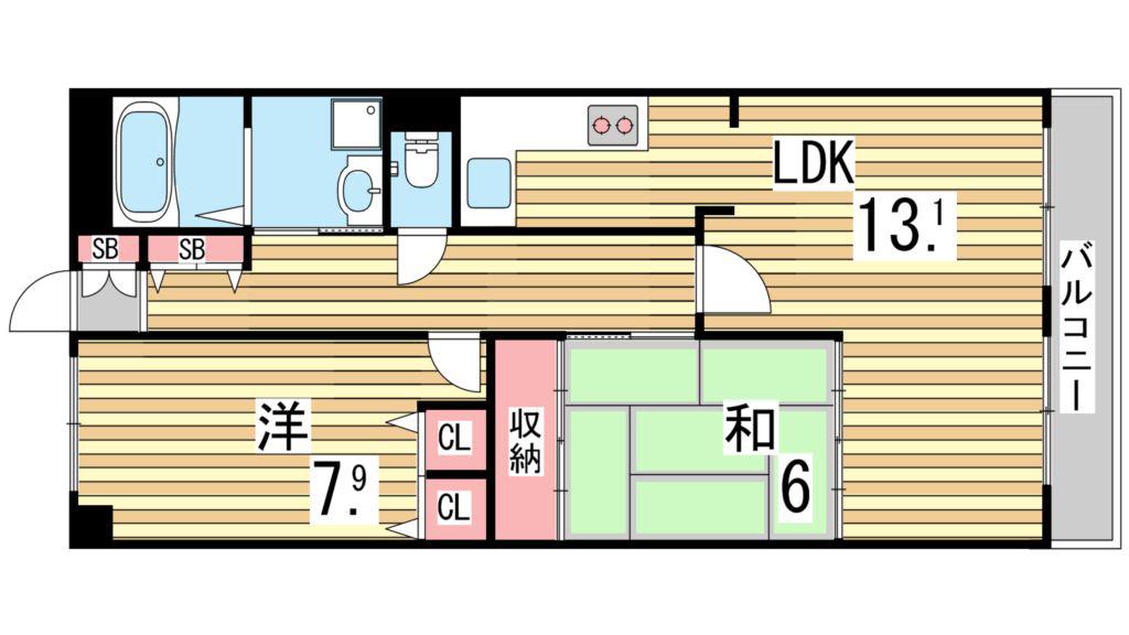 セントポリア神戸運動公園(2LDK/6階)の間取り写真