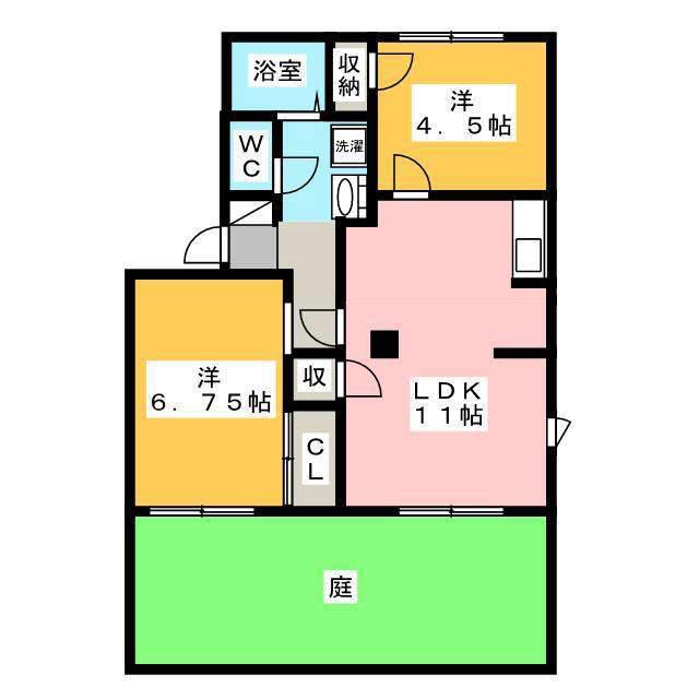 シャトルB(2LDK/1階)の間取り写真