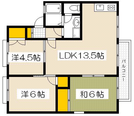 ビューラーM B棟(3LDK/2階)の間取り写真