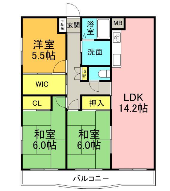 クレセールII番館(3LDK/6階)の間取り写真