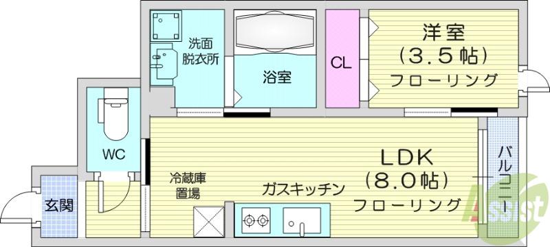 グランビュー緑ヶ丘(1LDK/1階)の間取り写真