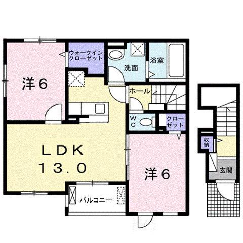 サニーかずらわら(2LDK/2階)の間取り写真