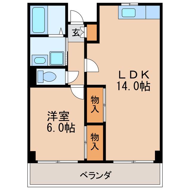 ブラウンハウス(1LDK/7階)の間取り写真