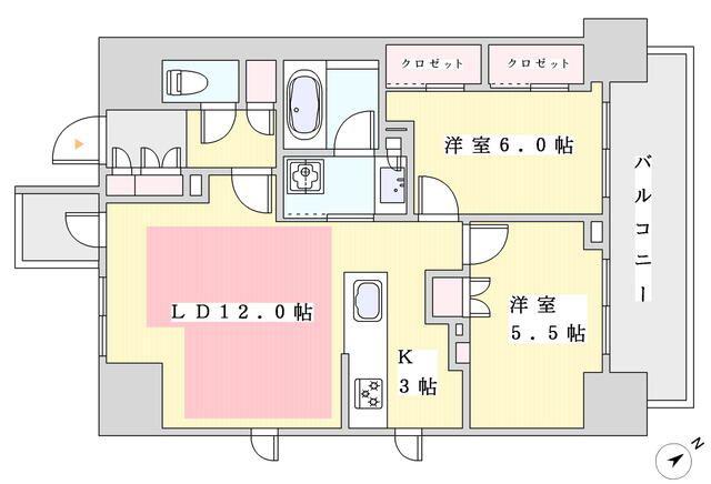 オープンレジデンシア四谷坂町(2LDK/8階)の間取り写真