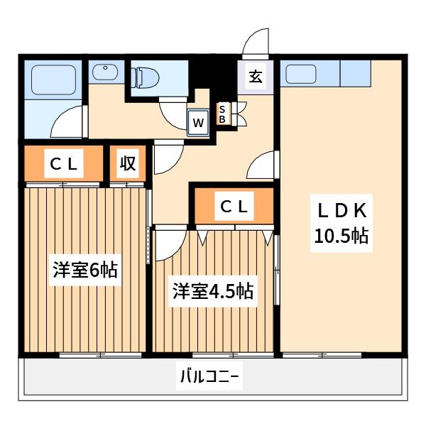 明日香Ⅱテラス(2LDK/3階)の間取り写真