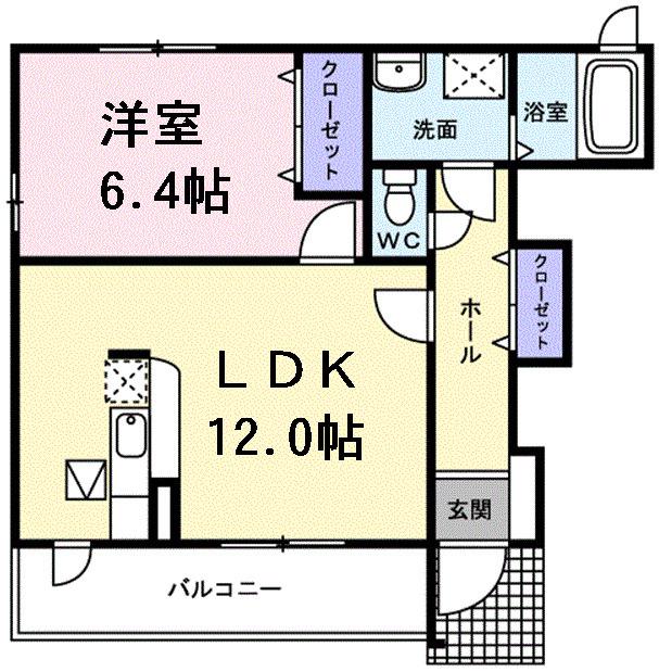 ニューグレイス(1LDK/1階)の間取り写真