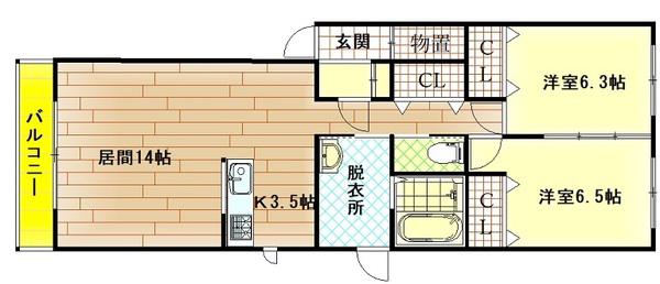 ルミエール豊岡 II(2LDK/2階)の間取り写真