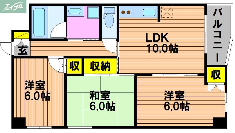 エクセレント津島A棟(3LDK/2階)の間取り写真