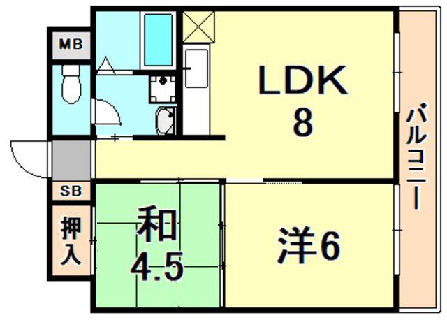 フェニックス山手(2LDK/4階)の間取り写真