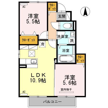 グリーンハイツ四王司(2LDK/1階)の間取り写真