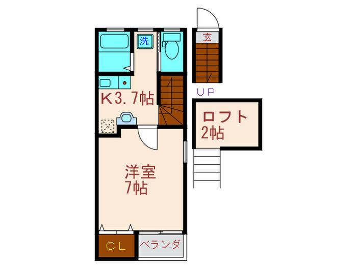 ラ ジェルス 御殿山(1K/2階)の間取り写真