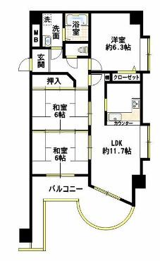 プレステージ西明石(3LDK/5階)の間取り写真