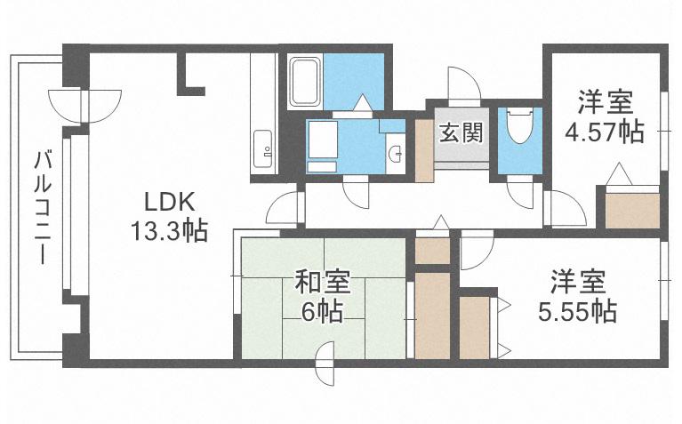 ソレイユ発寒(3LDK/1階)の間取り写真